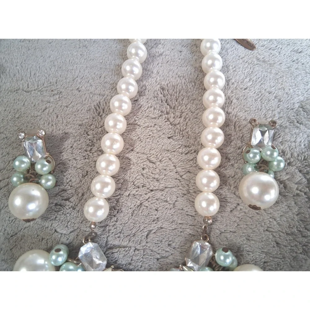 Plunder Design April 2018 Posse Statement Pearl Rhinestone Bib Necklace Earrings